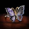 Anneaux De Mariage Unique Style Femelle Violet Émail Papillon Anneau Vintage Or Argent Couleur Pour Femmes Charme Bleu Cristal Mince Edwi22