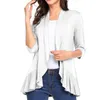 Kvinnors blusar Kvinnor S 3 4 Sleeve Cardigan Topps Open Front Bolero rycker Casual Solid Color Ruffled Hem Thin Coat Streetwear