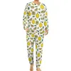 メンズスリープウェアレモンパジャマ冬2ピースフードフルーツリーフトレンディパジャマセットマン長袖美学デザインビッグサイズ