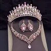 Other Jewelry Sets Green Crystal Crown Wedding Necklace Earring Luxury Bridal for Women Prom Tiaras Bride Dubai 230407