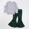 Set di abbigliamento Girlymax Albero di Natale Neonate Gioia Amore Speranza Pace Paillettes Pantaloni svasati Volant Top Set Abbigliamento per bambini 231108