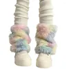 Women Socks CHRONSTYLE Knitted Ribbed Colorful Fur Trim Knee High Boot Cuffs Cute Long Streetwear