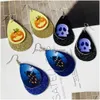 Dangle Chandelier New Halloween Leather Earrings For Women Water Drop Pumpkin Lantern Ghost Hat Skl Eyes Double Layer Sequins Prin Dhb3I