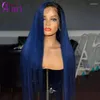 Colored 13x6/13x4 Lace Frontal Wig Dark Blue Straight Human Hair Wigs Transparent 5x5 Closure Brazilian For Black Women