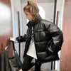 Cuir de femme 2023 Femmes Faux Veste Femmes Puffer Parka Noir Couleur Brillant Épais Corée Hiver Automne Pu Manteau Surdimensionné Femelle Survêtement