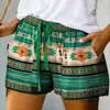 Damen Shorts Sommer Damen Casual Kordelzug Taille Shorts Bohemian Beach Print Denim Western Ethno Streetwear Bottom 230408