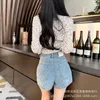 Damesjeansontwerper Hoge kwaliteit Chique lente/zomer 2023 Nieuwe Lingge Jacquard Double Button Taille Denim Shorts For Women 7Slt