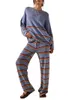 Pantalon féminin Femmes Femmes 2 pièces Tricotes tricotées surdimensionnées à manches longues à manches longues Pybs de pyjamas en tricot en tricot