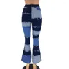 Jeans pour femmes Mode Femmes Patchwork Flare Bell Bas Taille Haute Pantalon Poches Denim Multi-Tone Couleur Bloc Pantalon Long Streetwear