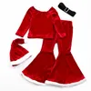 Ensembles de vêtements Girlymax 4 pièces filles vêtements de noël ensemble enfants à manches longues velours haut Flare pantalon chapeau noël Santa costume 231108