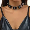 Lacteo – tour de cou gothique en cuir PU noir, avec Rivet pointu pour filles et femmes, grands anneaux ronds, collier à maillons, Punk, bijoux cadeau