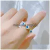 Band Rings Band Rings Lucky Turkish Blue Evil Eye Zircon Open For Women Vintage Colorf Enamel Love Heart Demon Eyes Finger Party Jewel Dhj2Y