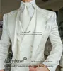 Men's Suits Blazers Ivory Jauquard Men's Wedding Suits 3 Pieces Sets Groom Tuxedos Peaked Lapel Bridegroom Prom Blazers Slim Fit Costume Homme 231109