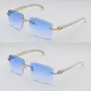 Designer New Rimless Diamond Cut Lens Solglasögon Original Vita äkta naturliga horn solglasögon Male och kvinnlig 18K Gold Metal Frame Square Lens Size 58-18-140mm