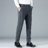 Mäns byxor Autumn Högkvalitativ Pinstripe Casual Stretch Thick Fashion Elegant Business Straight Trousers Plus Size 28-38