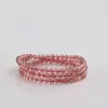 Strand minar ins rosa cor vermelha pedra natural cristal frisado pulseira para mulher atacado multi camadas pulseiras elásticas