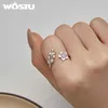 Anneaux de cluster WOSTU 925 Sterling Silver Cherry Blossom Bague d'ouverture avec Zircon pour femmes fille originale réglable printemps bijoux cadeau quotidien