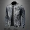 Jaquetas masculinas luz luxo masculino estilo clássico denim casaco zíperes decorações moto biker jaquetas lavagem dura rua moda sexy denim jaqueta; zln231108