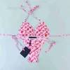Designer di costumi da bagno plus size femminile nuovo sexy stampato rosa stampato di nuoto diviso lettera bikini 0xdo