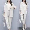 Women's Tracksuits Spring Autumn Two Pieces Sets Women Suits Cotton Linen Blazers Casual Elegant Office For Ladies Style Long Pants Set