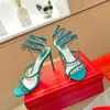 Rene Caovilla Crystal Sandal Designer نساء عالي الكعب الخيالي على الطراز الفاخر الماسي الماس الملف الروماني الخنجر الروماني 10 سم فستان الصيف فستان