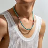 Choker Sarircon Simple Blue Geometric Cylindrical Beads Clavicle Necklaceファッションデザインパターンメタルメンズネックジュエリー