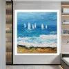 Petite peinture à l'huile de paysage marin, illustration murale de voiliers pour chambre à coucher, images d'art sur toile impressionnistes pour décoration de salon de Noël