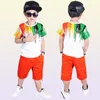 Novo verão meninos conjunto de roupas casual hiphop listra colorido camiseta calças 2 pçs terno jardim infância desempenho crianças roupas 2103268084174