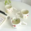 Mugs 350ml Ceramic Coffee Korean Style Ins Hand Painted Floral Hearts Pinched Irregular Tea Milk Cup Breakfast Oatmeal Mug