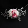 Grampos de cabelo simulados-floral pentes strass nupcial cabeça decoração rosa cor pérola jóias casamento feminino ornamento