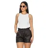 Shorts femininos 2023 elástico cintura alta perna larga biker outono pu couro mulheres femme casual senhoras preto curto mujer