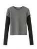 T-shirt femme PUWD femmes gris O cou tricot gaufré faux deux pièces t-shirts automne mode filles décontracté haut à manches longues 230407