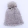 Beanie / Skull Caps 100% Real Mink Fur Hat Mulheres Inverno Malha Mink Fur Beanies Cap com Fox Fur Pom Poms Marca Grosso Feminino Cap Elastic 231108