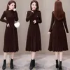 Casual Dresses 2023 Autumn Winter Women Knit Dress Female O Neck Bodycon Sweater Lady Office Thick A-line Pleated Vestido N142