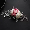 Grampos de cabelo simulados-floral pentes strass nupcial cabeça decoração rosa cor pérola jóias casamento feminino ornamento
