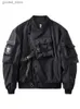 Jaquetas masculinas God of Death Bomber Jaqueta Peito Bolso Techwear Homens Punk Hip Hop Tactical Streetwear Preto Varsity Jaquetas Oversized MA1 Casacos Q231109