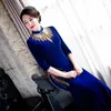 Casual Dresses 5xl Women's Gold Velvet Dress Handmade Nail Bead Long Fishtail Cheongsam Middle Aged Mother Elegant Evening