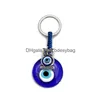 Nyckelringar Fashion Butterfy Turtle Owl Palm Evil Eyes Key Rings Keychain Metal Keyring Glass Lucky Blue Eye Pendant Ornament Keychains Dhudg