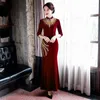 Casual Dresses 5xl Women's Gold Velvet Dress Handmade Nail Bead Long Fishtail Cheongsam Middle Aged Mother Elegant Evening