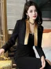 Damespakken Mode Professionele zwarte jassen voor dames Elegante blazers Kantoorkleding Gouden pailletten Bovenkleding Dame Zakelijk feestpak