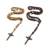 Pendentif Colliers Perles de bois faites à la main Collier chapelet pour femmes hommes Crucifix Croix longue chaîne de corde tressée Bijoux de prière religieuse