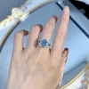 Square Aquamarine Diamond Ring 100% Real 925 Sterling Silver Party Wedding Band Rings For Women Men Engagement Sieraden