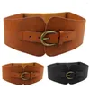 Belts Wide Belt Vintage Strap Faux Leather Waistband Solid Color Women Elastic Buckle Waist Corset For Slim