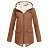 Women's Jackets Plush Thicken Jacket Women Outdoor Plus Size Hooded Raincoat Solid Color Windproof Winter Hoodies Water Proof Sports