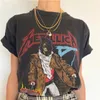 Fashion Fog High Street Band Earthman Vintage bedrukt zwart gewassen T-shirt met korte mouwen voor heren