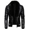 Men's Jackets 2021 New Design Motorcycle Bomber Add Wool Leather Jacket Men Autumn Turn Down Fur Collar Removable Slim Fit Male Warm Pu Coatszln231108