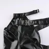 Women's Leather Metal Adjustment Buckle Short Jacket Women Halter PU Tops Slim Hollow Motor Vehicle Fried Street