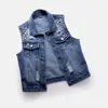 Kvinnors västar Kvinnor denim Vest Luxury Pearl Fashion Spring och Autumn Jeans Jackel ärmlös lös kort ärmjacka kostym Kvinnors slitage 230408