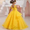 Girl Dresses Yellow Wedding Flower Sleeveless Floor Length Lace Applique Girls Pageant First Communion Party Gown