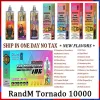 Original Randm Tornado 10000 puffs engångsvapspenna Randm 10000 puff 10000 e-cigaretter laddningsbart batteriluflödesstyrning mesh spole 20 ml prefilled pod 10k